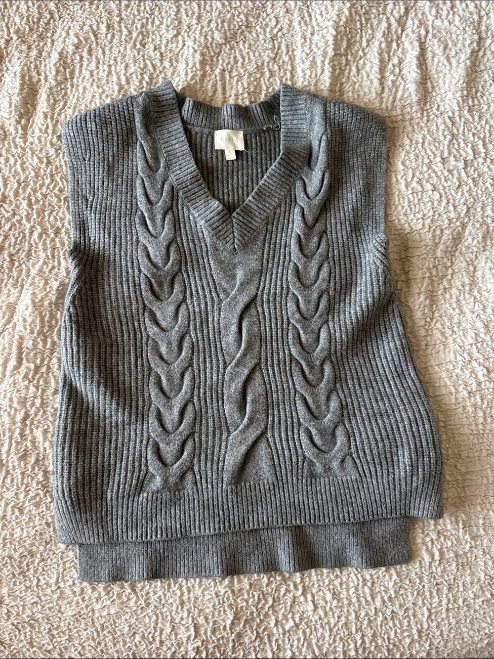 Cyrus Gray Cable-Knit V-Neck Sweater Vest